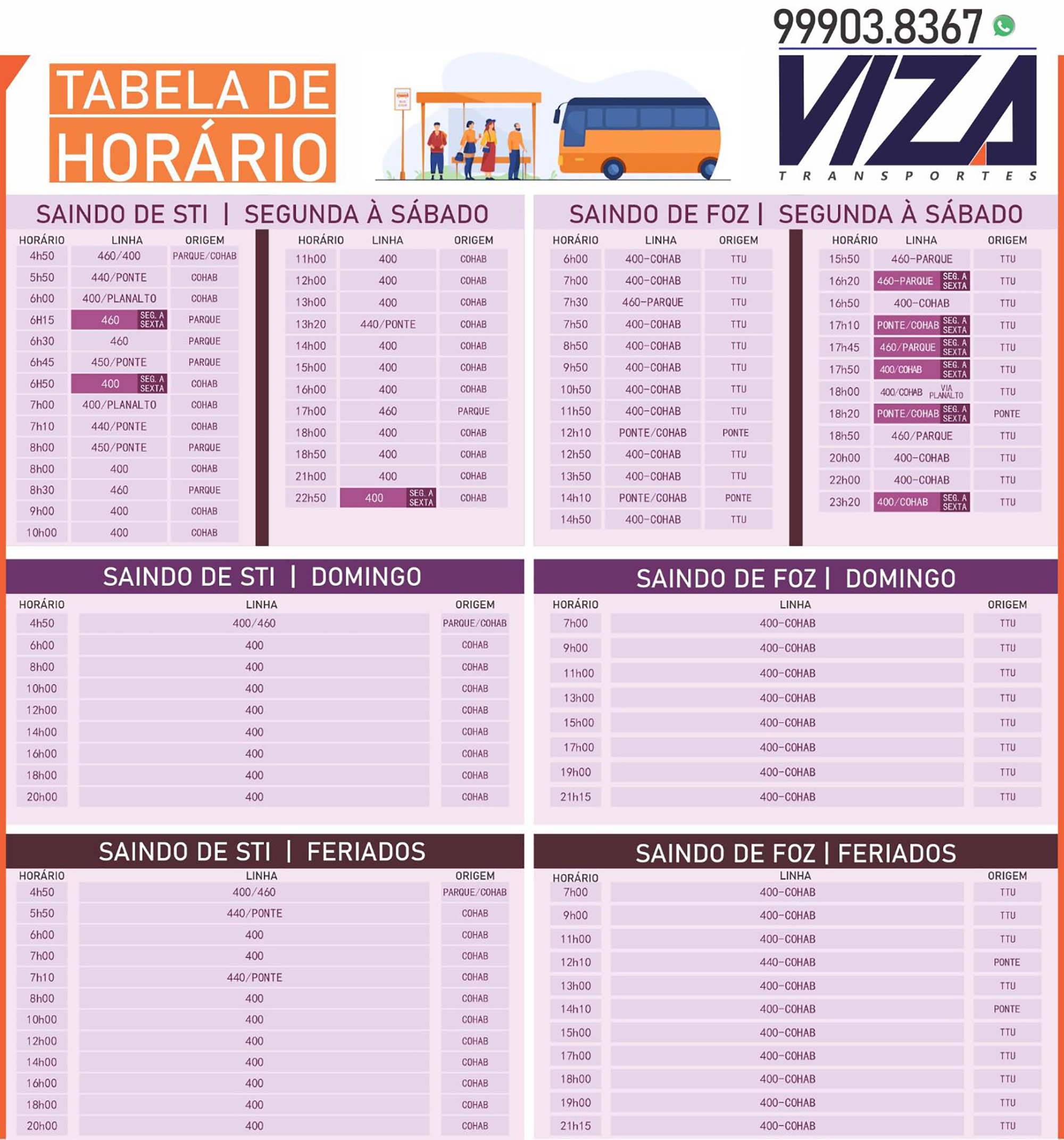 Viza Transportes Divulga Tabela de Horários Do Transporte Coletivo Foz X Santa Terezinha de Itaipu