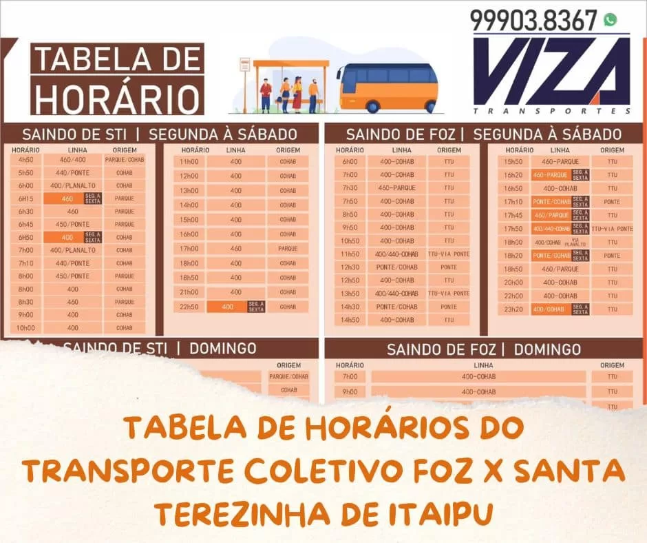 Viza Transportes: Tabela de Horários D0 Transporte Coletivo Foz X Santa Terezinha de Itaipu