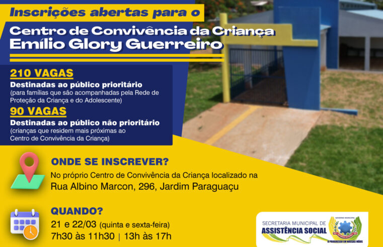 Inscrições Abertas: Centro de Convivência da Criança Emilio Glory Guerreiro 🌟