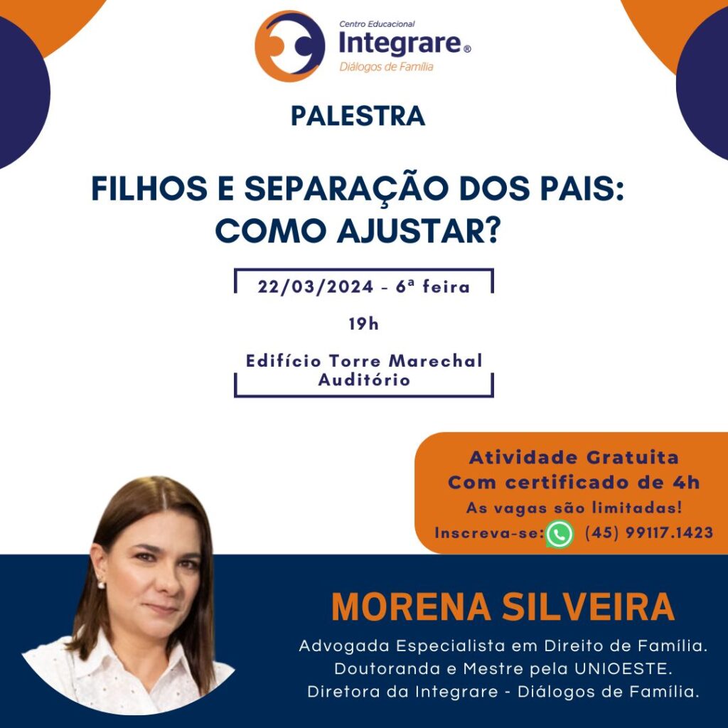 Palestra gratuita aborda solucoes saudaveis para casos que envolvem filhos e separacao conjugal. Imagem Divulgacao