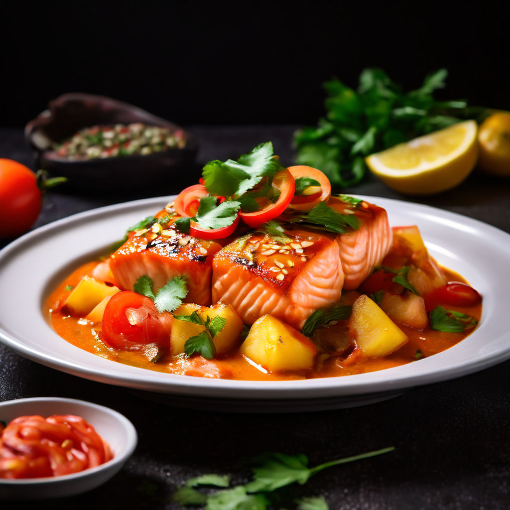 Ceviche de Salmão com Toque Tropical: Cubos de Salmão Marinados em Limão, Maracujá, Gengibre e Coentro, Acompanhados de Chips de Tortilha! ??