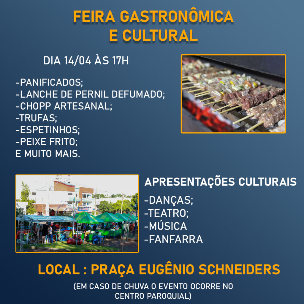 Domingo ocorre a feira gastronômica e cultural do mês de abril 

No próximo domingo, 14 de abril, ocorre a feira gastronômica e cultural do mês de abr