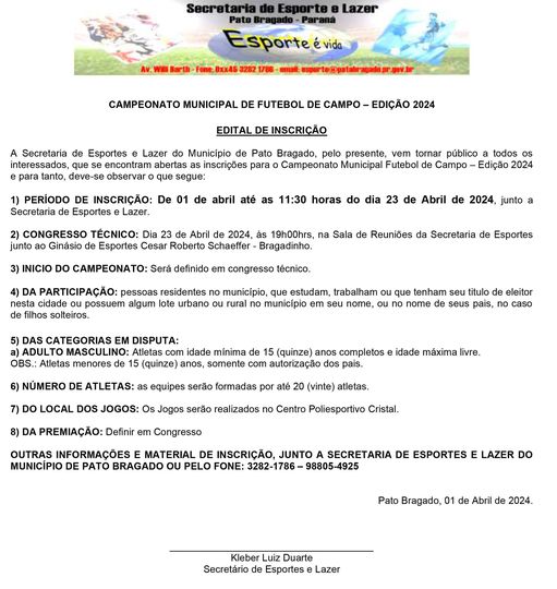 ⚽ Inscrições Abertas: Campeonato Municipal de Futebol de Campo em Pato Bragado! 🏆