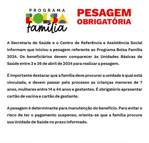 🌟 Bolsa Família: Pesagem Obrigatória em Itaipulândia – Não Perca o Prazo! 📆