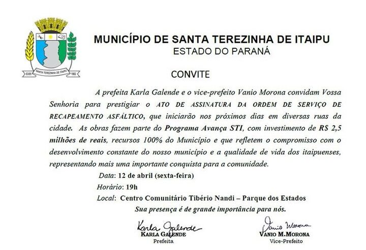 🌟 Assinatura da Ordem de Serviço em Santa Terezinha de Itaipu: Avança STI!