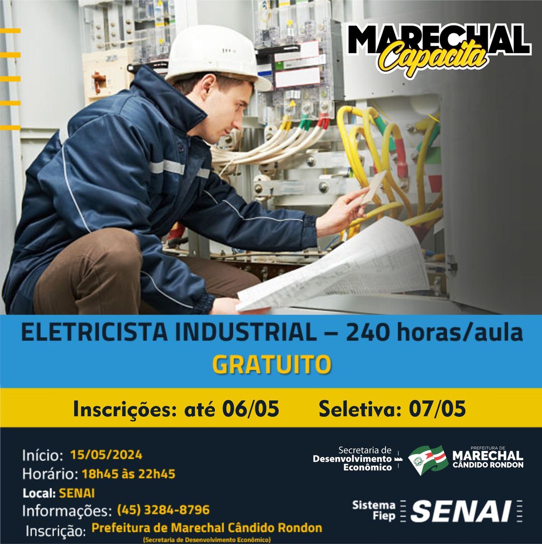 Curso Gratuito de Eletricista Industrial em Marechal Cândido Rondon: Inscreva-se Agora! ⚡