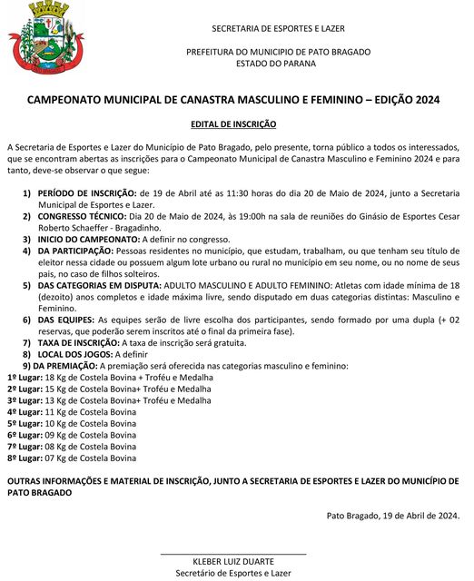 Campeonato Municipal de Canastra em Pato Bragado: Inscrições Abertas! 🃏🏆