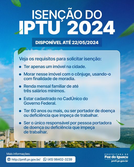 Isenção IPTU 2024: Prazo Aberto em Foz do Iguaçu! 🏠📆