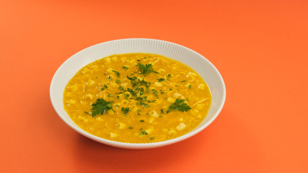 Caldo de Abobora com Frango e Macarrao Todeschini