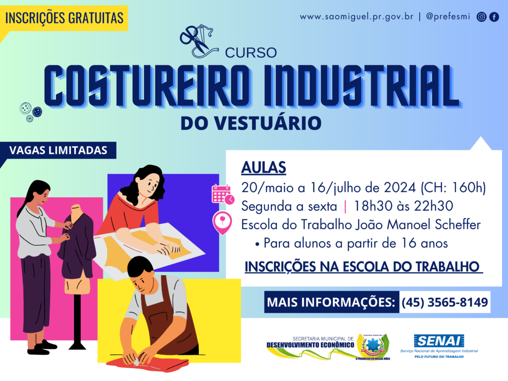 🧵 Inscrições Abertas! Curso de Costureiro Industrial do Vestuário em São Miguel do Iguaçu