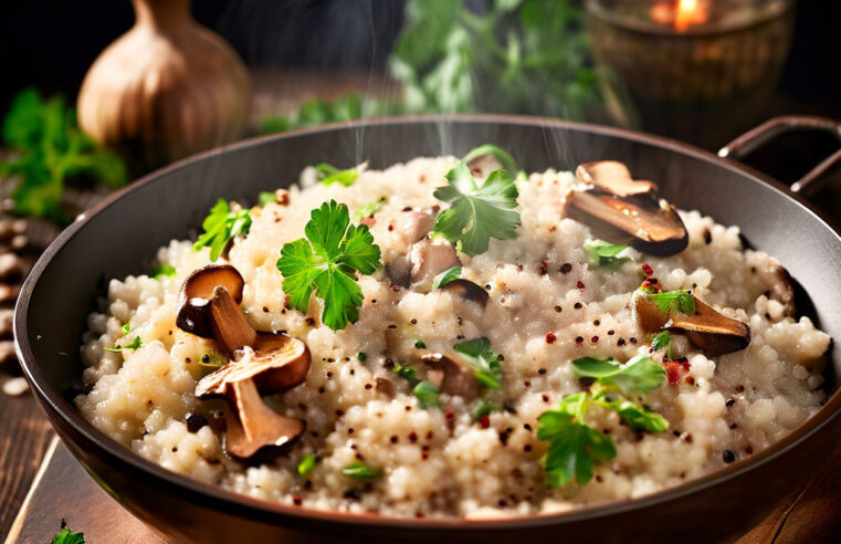 Receita de Risoto de Quinoa com Cogumelos 🍄 Uma opção saudável e saborosa para suas refeições!
