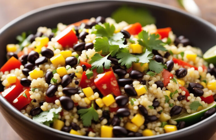 🌽 Receita Refrescante: Salada de Quinoa com Milho e Feijão-Preto 🌿 Saudável e Saborosa! Perfeita para um Almoço Leve! 🍋✨