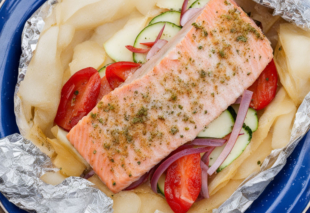 Receita de Salmão Envolto em Massa Filo com Molho de Iogurte e Pepino 🐟 Delicie-se com essa combinação crocante e refrescante!