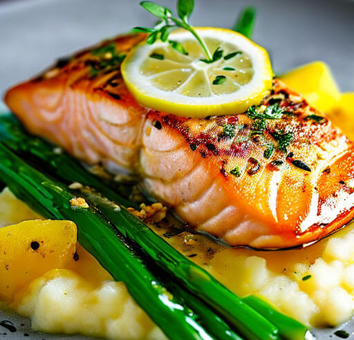 Receita de Salmão Envolto em Crosta de Ervas com Purê de Mandioquinha 🌿 Uma combinação refinada de sabores e texturas!