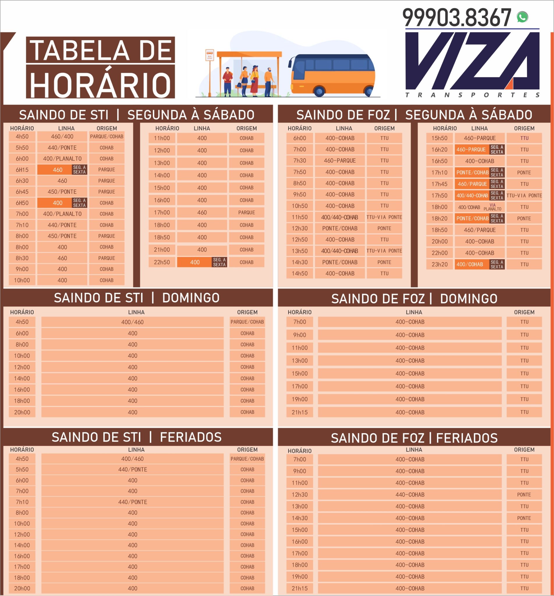 Viza Transportes Divulga Tabela de Horários Do Transporte Coletivo Foz X Santa Terezinha de Itaipu