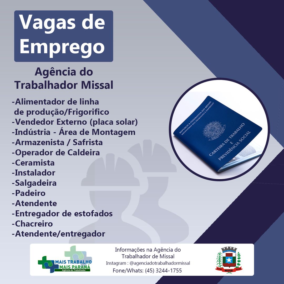 Vagas de Emprego Abertas na Agência do Trabalhador de Missal! 📢📝