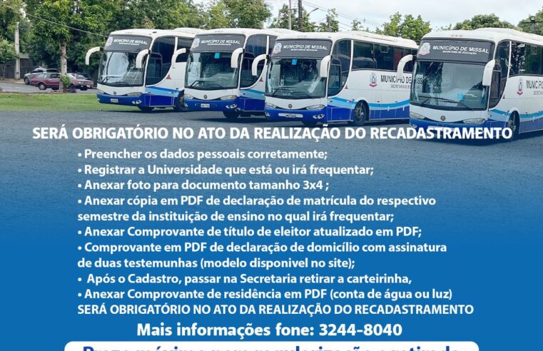 📚 Transporte Universitário em Missal: Não Perca o Prazo de Recadastramento!