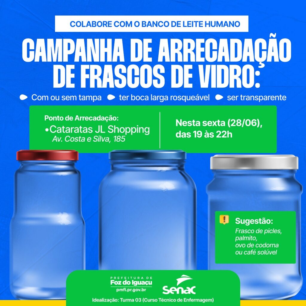 Sabia que frascos de vidros, que estão sem uso na sua casa, podem fazer toda a diferença para o Banco de Leite Humano de Foz do Iguaçu? 

Esses frasco