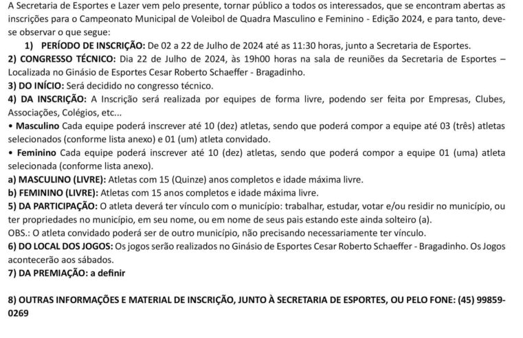 Participe dos Campeonatos Municipais de Pato Bragado: Inscrições Abertas! 🏐🎳