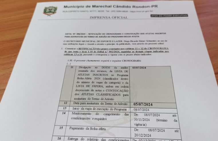 Edital de Convocação do Bolsa-Atleta em Marechal Cândido Rondon: Confira os Detalhes 📜🏅