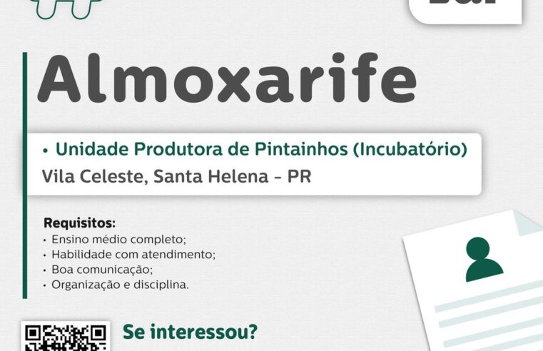 Vaga Urgente em Vila Celeste: Almoxarife para Incubatório com Inscrição Até 01/10 🛠️📅