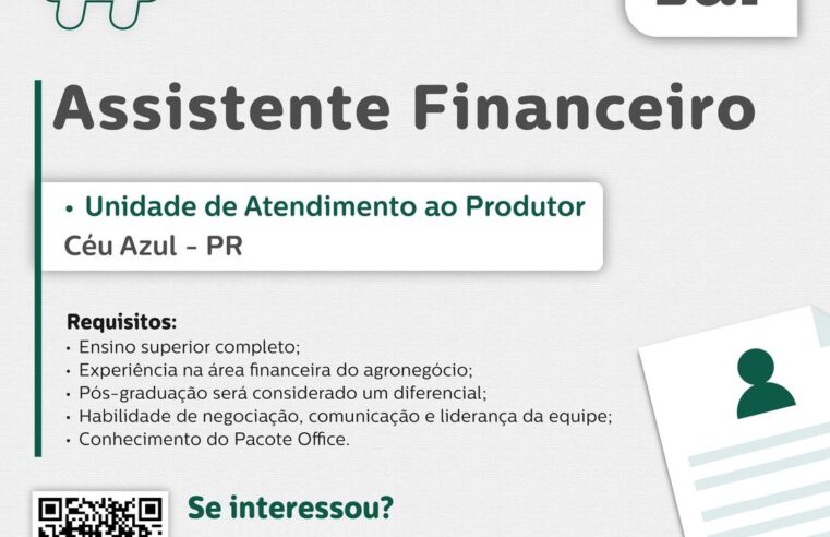 🚀 Última Chance! Vaga de Assistente Financeiro em Céu Azul (PR) 💼