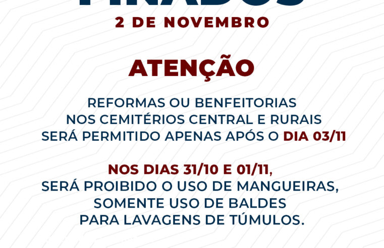 Reformas em cemitérios de Guaíra só após 3 de novembro