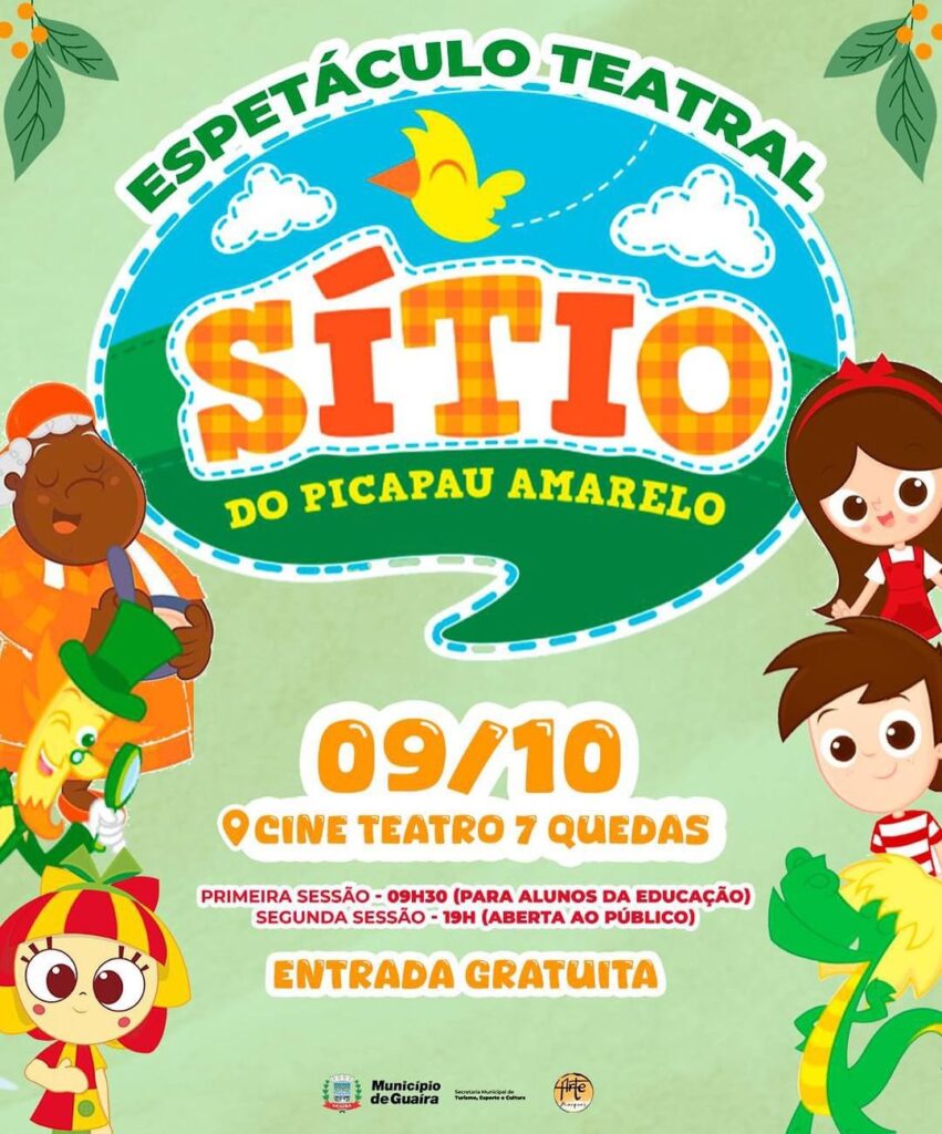 Município de Guaíra divulga espetáculo teatral “Sítio do Pica-Pau Amarelo”

O Município de Guaíra por intermédio da Secretaria de Turismo, Esporte e C