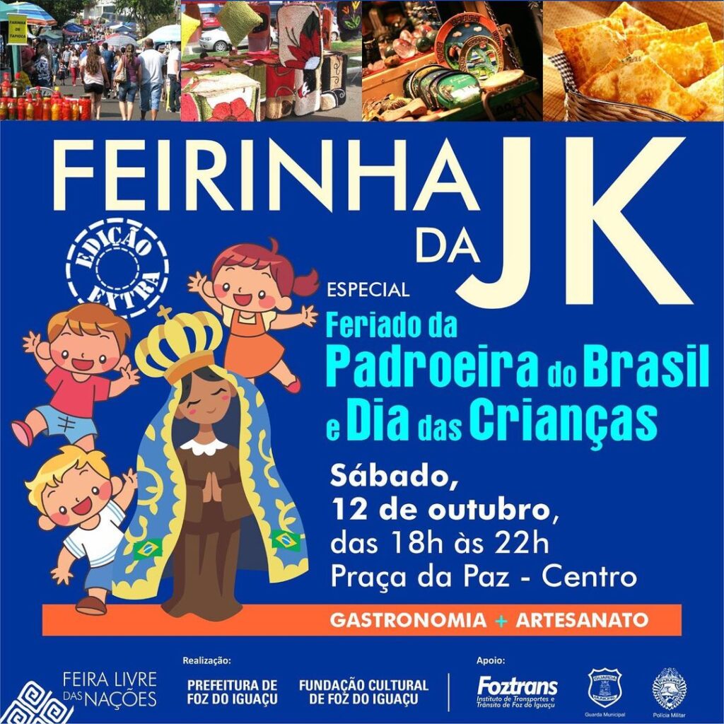Neste sábado, dia 12, acontece a Edição Especial da Feirinha da JK, em homenagem ao feriado da Padroeira do Brasil e ao Dia das Crianças. 
 A partir d