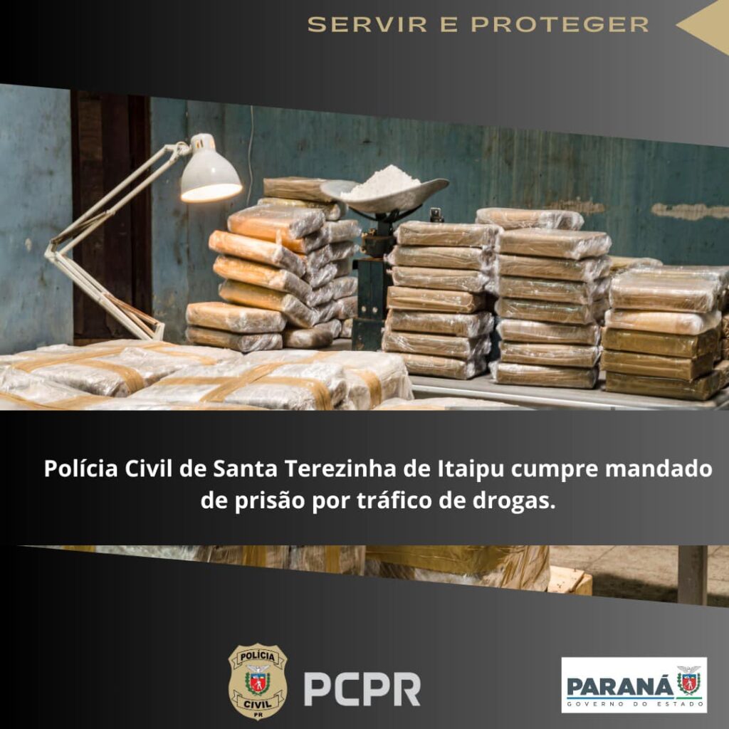 Na data de hoje (09/10), policiais civis da Delegacia de Santa Terezinha de Itaipu realizaram a prisão de um homem de 30 anos pelo crime de tráfico de