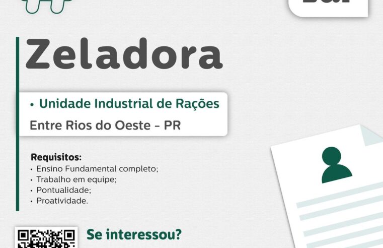 Vaga aberta para Zeladora em Entre Rios do Oeste até 23/10