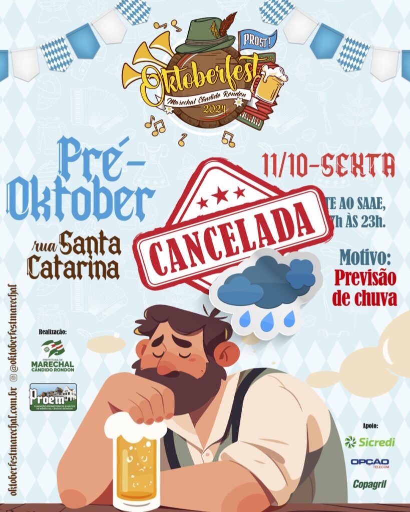 Pré-Oktoberfest da rua Santa Catarina é cancelada 

Ingressos solidários para a 34ª Oktoberfest de Marechal Cândido Rondon continuam sendo vendidos at