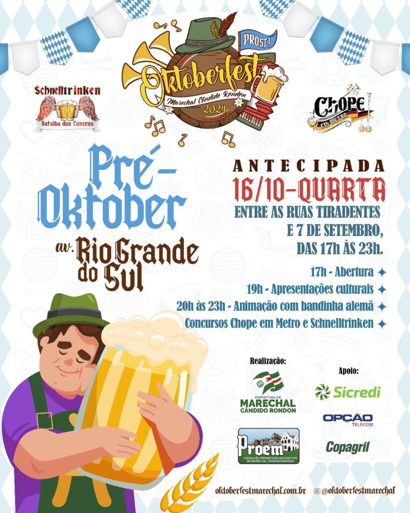 Pré-Oktoberfest acontece nesta quarta-feira na avenida Rio Grande do Sul

Programação será desenvolvida entre as ruas Tiradentes e 7 de Setembro

Nest