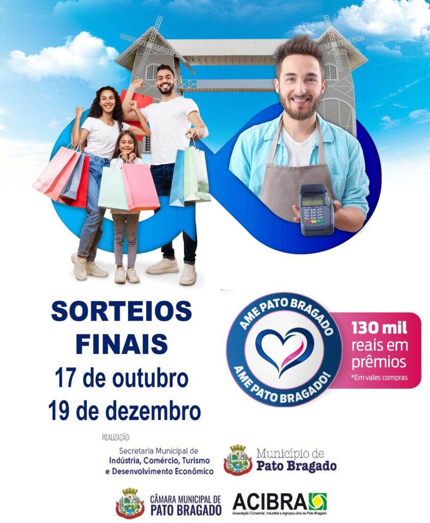 Terceiro sorteio da Campanha Ame Pato Bragado será no dia 17 de outubro; Serão 27,6 mil em vales-compras

A Secretaria de Indústria, Comércio, Turismo