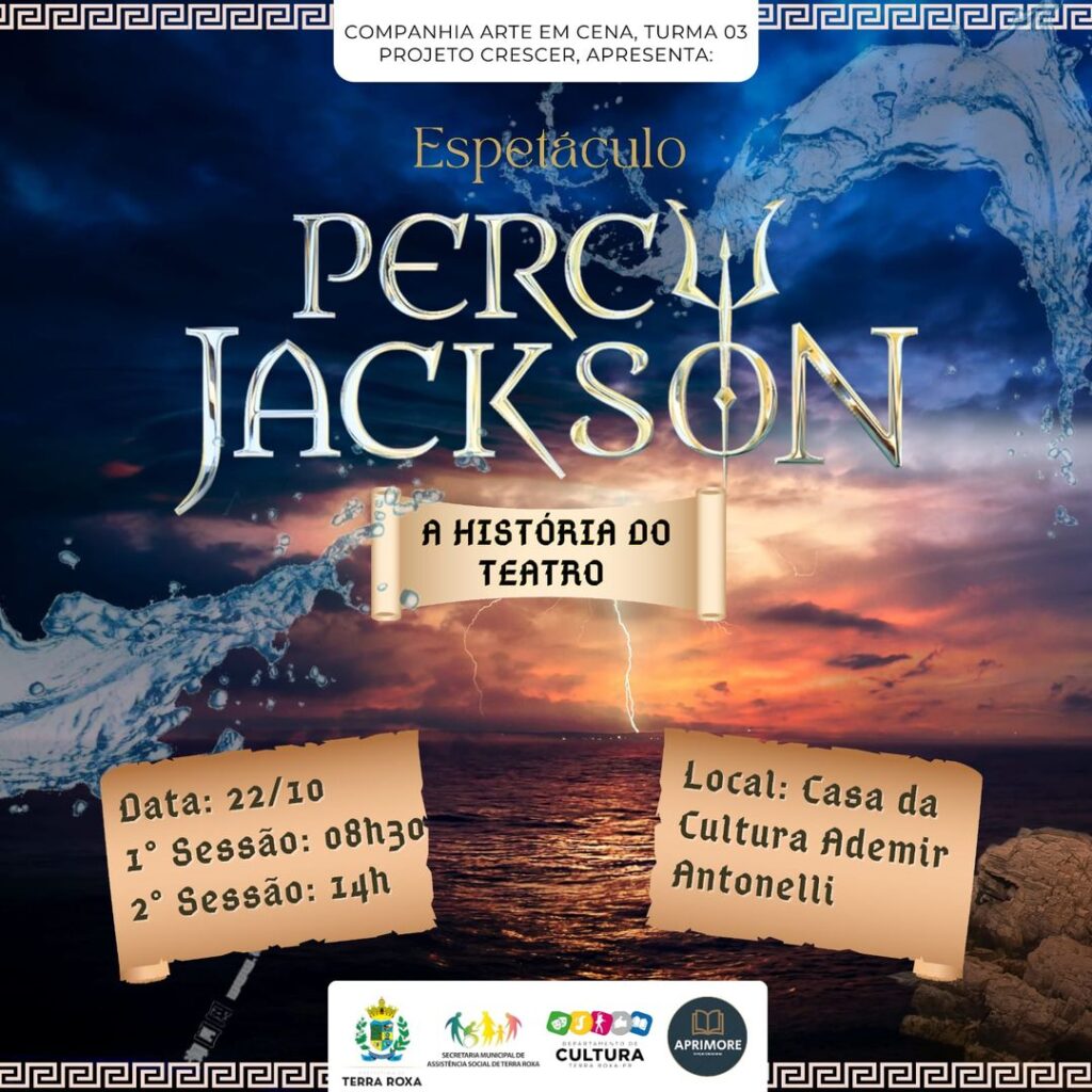 A Companhia de Arte em Cena, Turma 3 do Projeto Crescer, tem o prazer de apresentar o espetáculo "Percy Jackson: A História do Teatro"!

O evento será