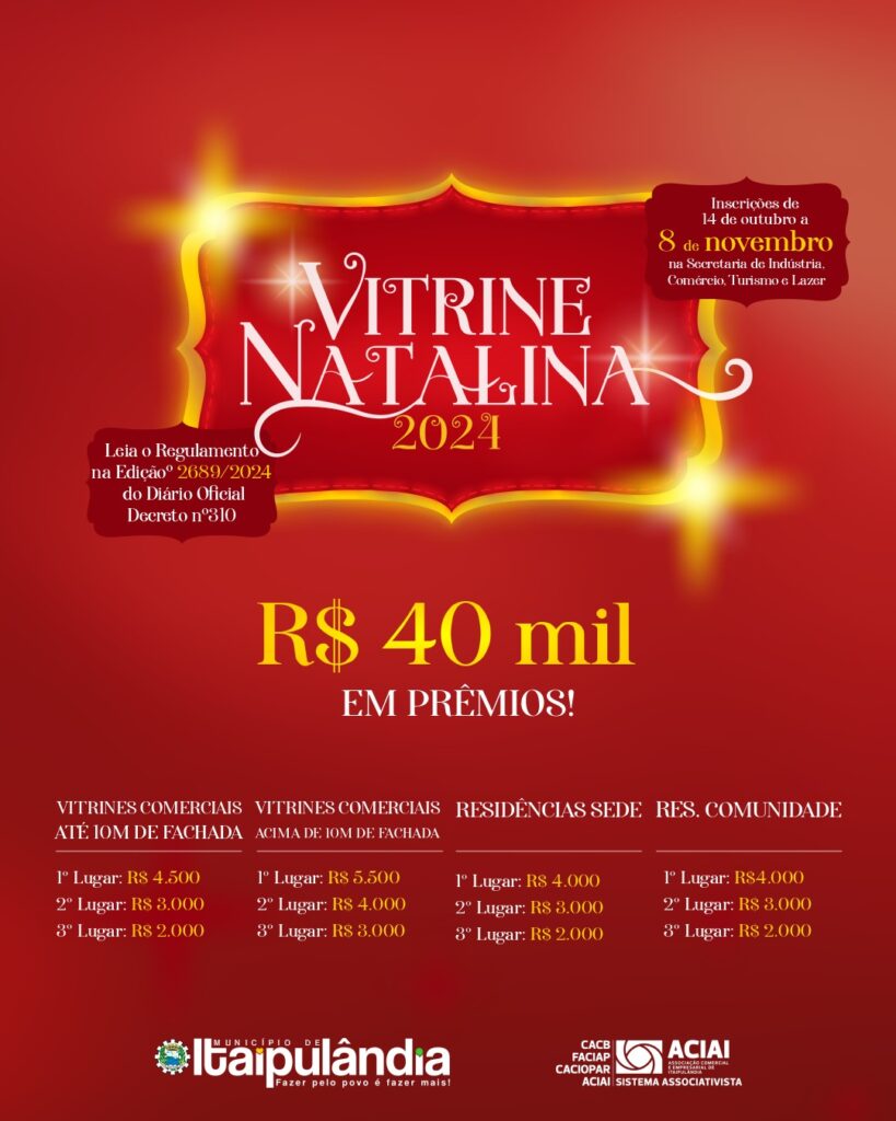 #VITRINENATALINALançado o Concurso de Vitrines e Residências Natalinas em Itaipulândia

A Administração Municipal de Itaipulândia, por meio da Secreta