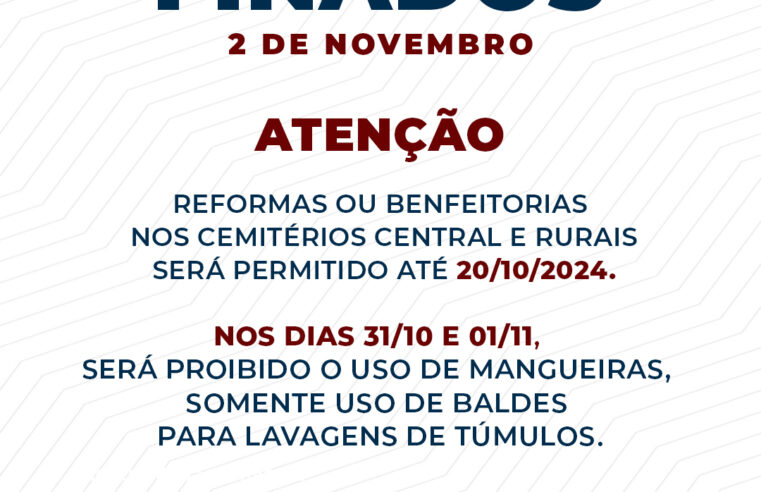 Atenção! Reformas em cemitérios de Guaíra até 20/10