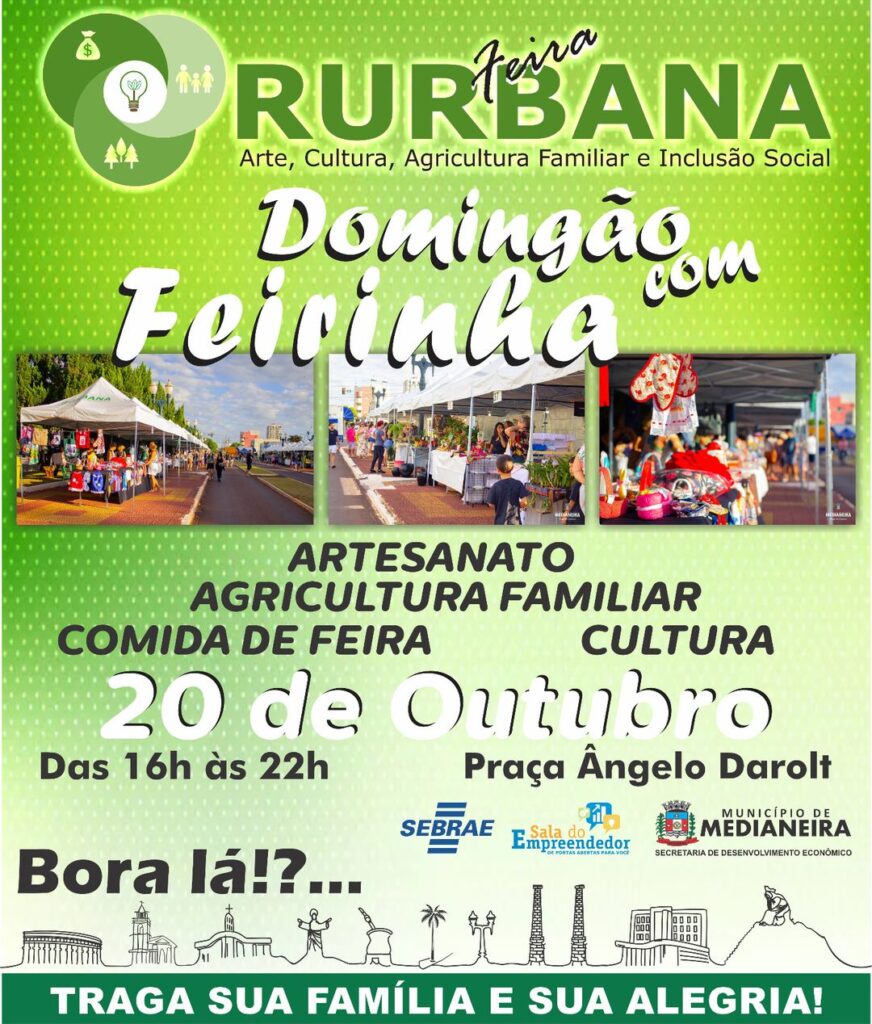 E neste final de semana tem Feira Rurbana!
  Venha aproveitar o final de tarde com cultura, gastronomia e artesanato.
  Neste domingo (20) a partir d