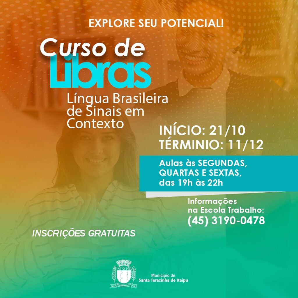 Inclusão: Santa Terezinha promove curso gratuito de Libras

A Administração Municipal de Santa Terezinha de Itaipu, promove, a partir do dia 21 de out