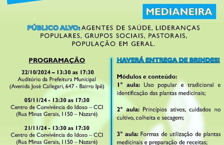 Curso de Plantas Medicinais em Medianeira com inscrições abertas