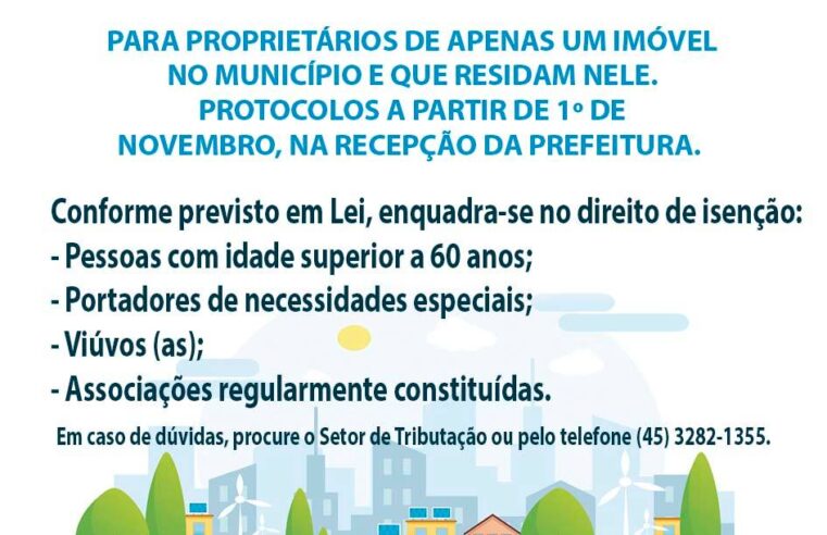 Isenção de impostos começa em 1º de novembro em Pato Bragado