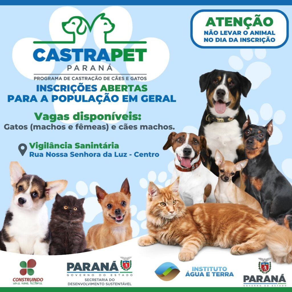 Inscrições para o Castrapet estão abertas para toda a população em Missal

As inscrições para o Castrapet continuam na Vigilância Sanitária em Missal,