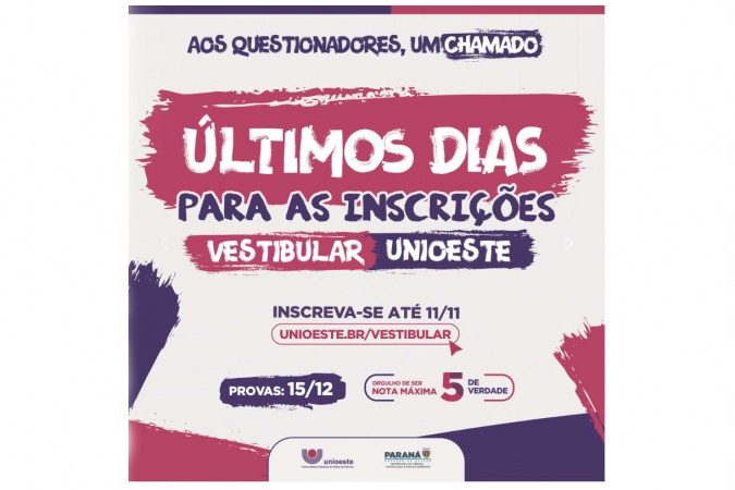 Última semana de inscrições do Vestibular Unioeste 2025