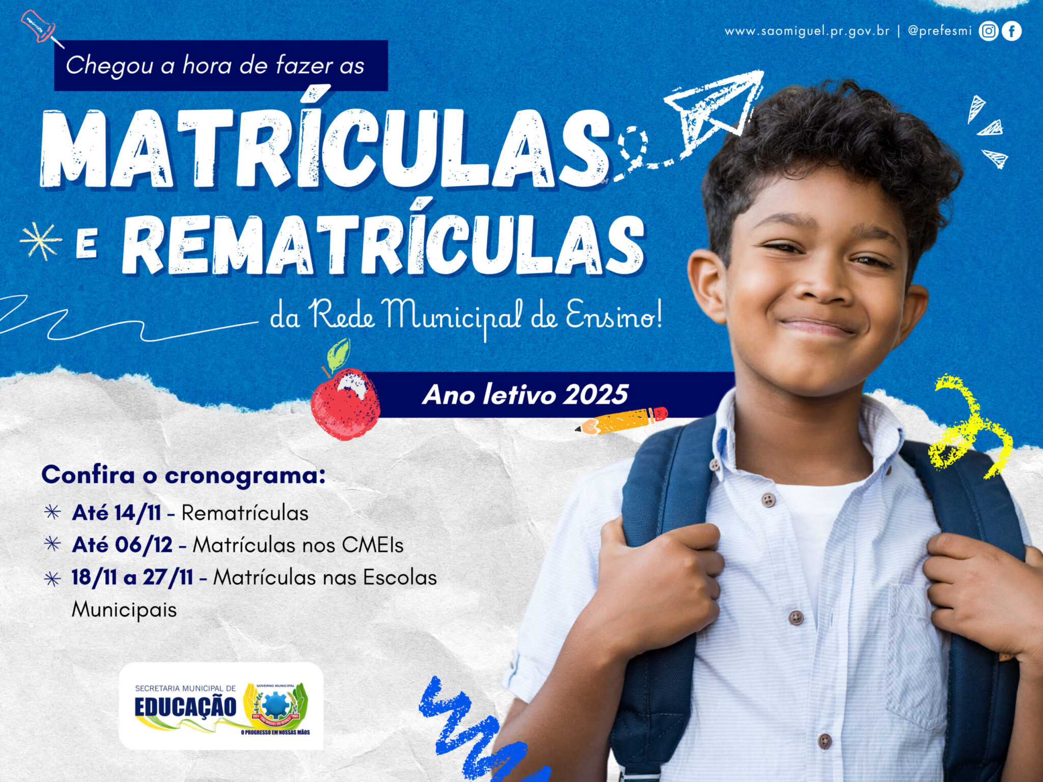 Inscrições abertas para matrículas escolares 2025 em São Miguel