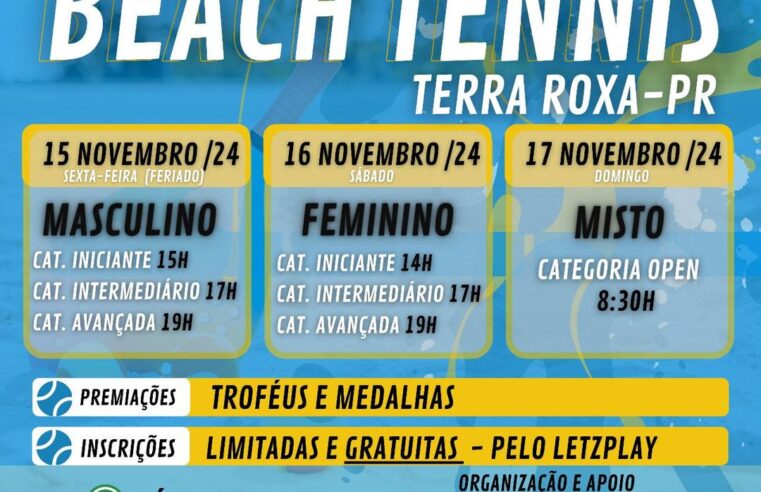 Não perca o Torneio de Beach Tennis em Terra Roxa neste mês