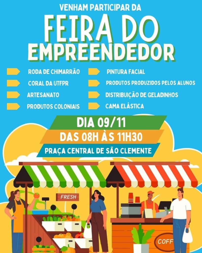 Distrito de São Clemente estará realizando neste sábado(09/11) a Feira do Empreendedor na Praça Central de São Clemente
