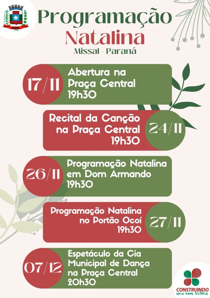 ENCANTO DE NATAL

No domingo, dia 17 de novembro, tem a abertura da Programação de Natal. Confira a programação completa do ENCANTO DE NATAL e venha p