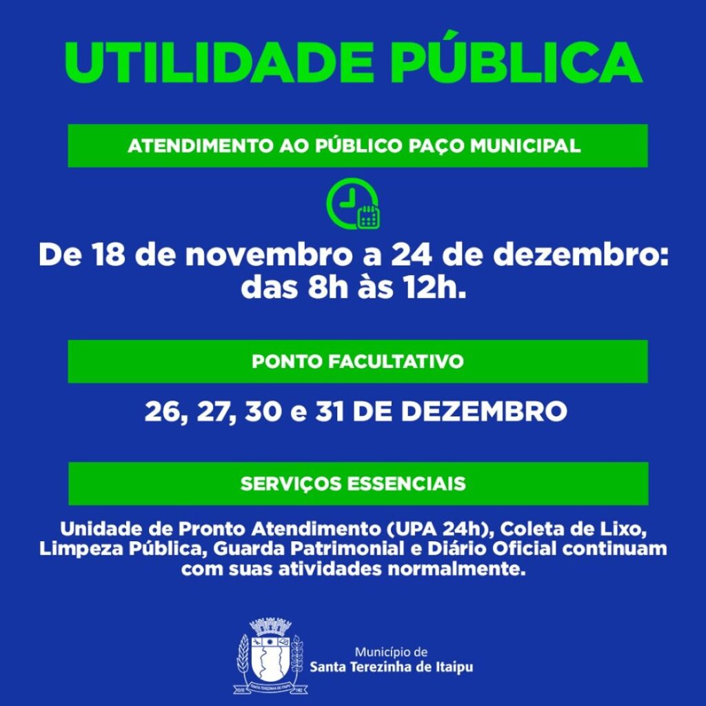 Decreto estabelece novo horário de atendimento ao público no Paço Municipal 

A partir da próxima segunda-feira, dia 18, o Paço Municipal 3 de Maio pa