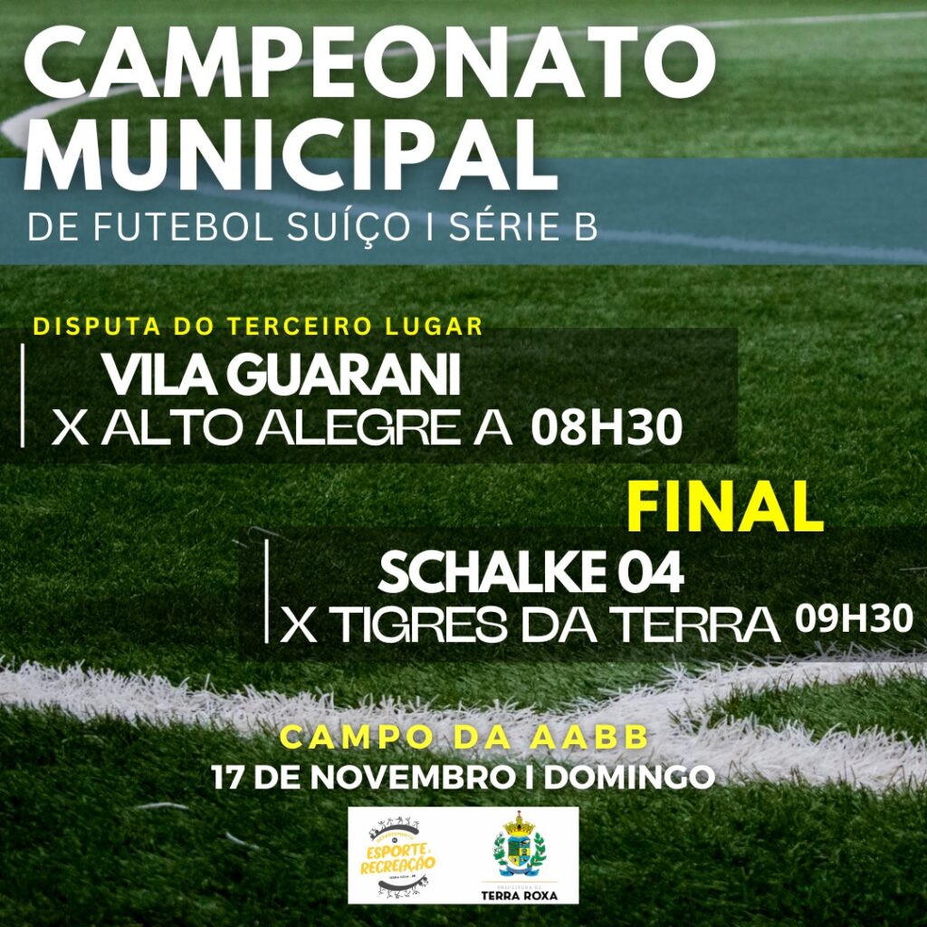 No próximo domingo, dia 17, acontece a tão aguardada final do Campeonato Municipal de Futebol Suíço Série B. O evento será realizado no Campo da AABB