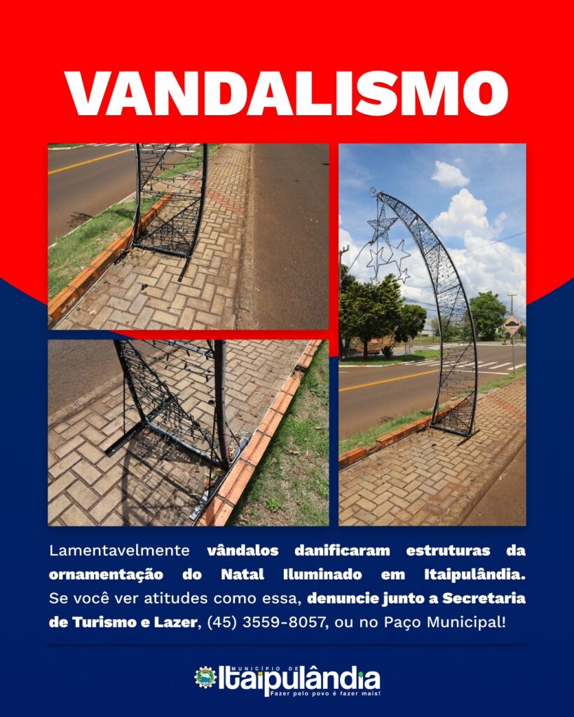 #VANDALISMO  Vândalos danificam decoração do Natal Iluminado em Itaipulândia

Vândalos danificaram parte da ornamentação do Natal Iluminado em Itaipul